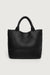 Woven vegan leather tote bag in black — main image