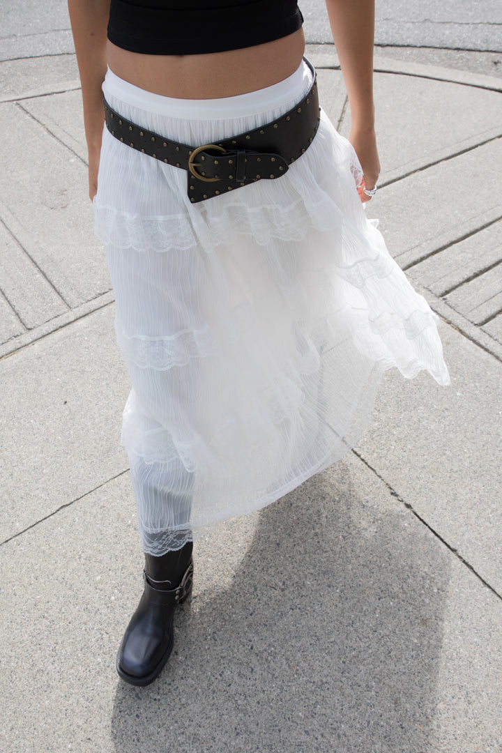 WIDE STUDDED BELT in Black — alternate angle