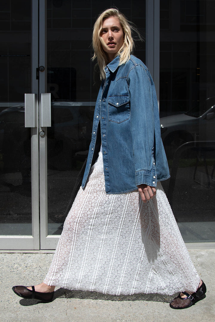 DENIM BUTTON-UP SHIRT in Vintage Blue — alternate angle