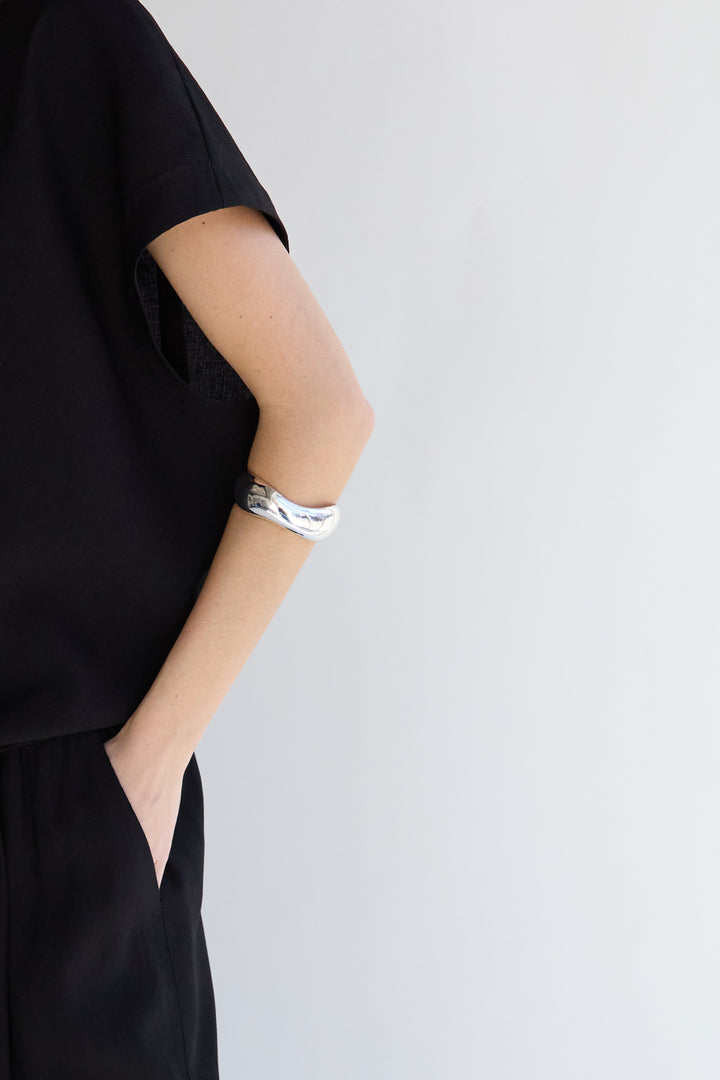 THICK WAVY CUFF BRACELET in Silver — alternate angle