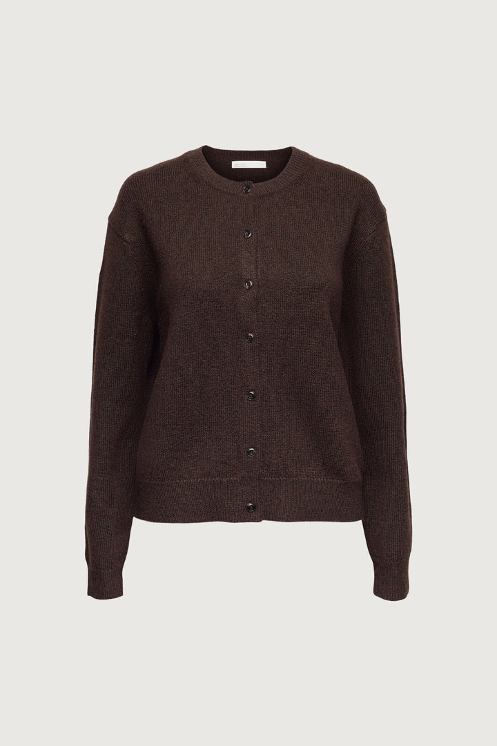 CLASSIC BUTTON FRONT CARDIGAN in Bitter Chocolate — alternate angle