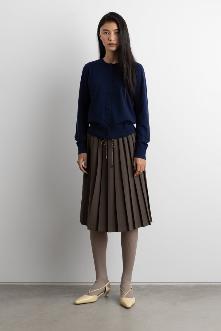 KNIT COVERED BUTTON FRONT CARDIGAN in Navy Blue — alternate angle