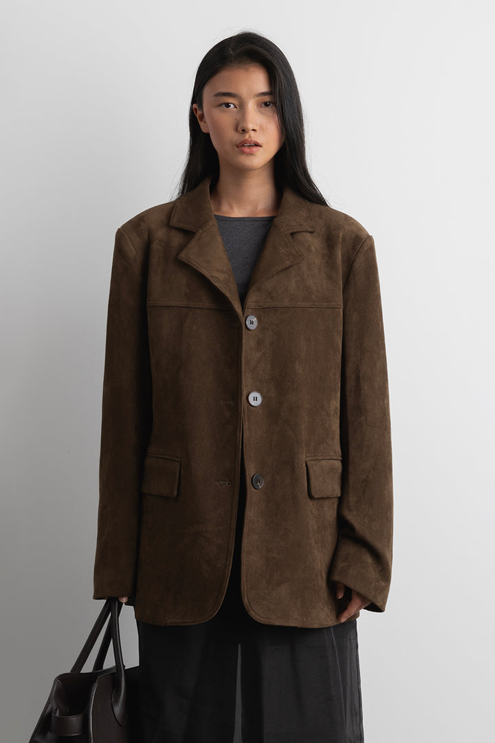 OVERSIZED VEGAN SUEDE BLAZER in Brown — alternate angle