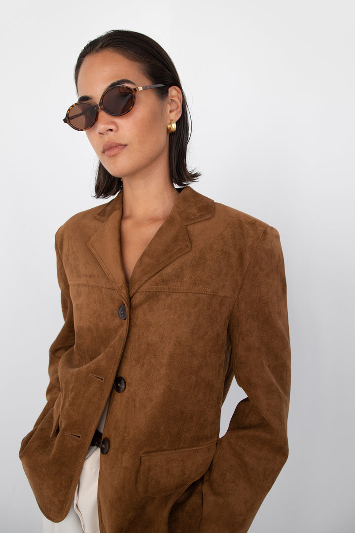 OVERSIZED VEGAN SUEDE BLAZER in Camel — alternate angle