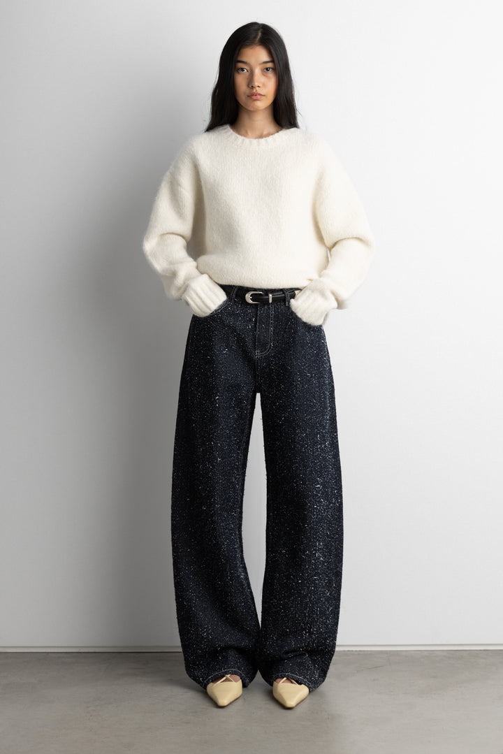 29"  BOUCLE TEXTURED BARREL JEAN in Indigo — alternate angle