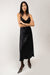 Satin v-neck slip midi dress in black — main image