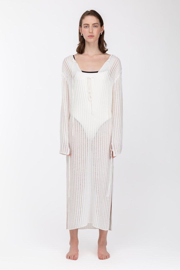 REVERSIBLE SHEER RIB-KNIT DRESS SWIM COVERUP in Cream — alternate angle