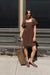 Linen blend mini dress in espresso coffee — main image