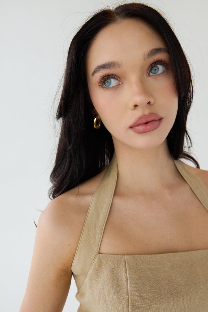 SQUARE TWIST HUGGIE EARRINGS in Gold — alternate angle