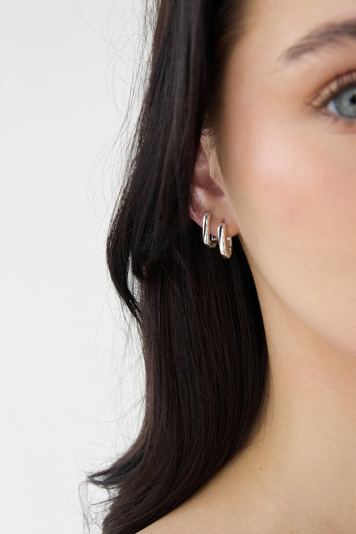 SQUARE HUGGIE EARRING SET in Silver — alternate angle