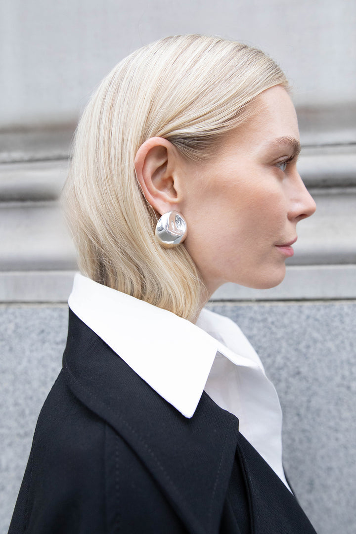 WARPED STUD EARRINGS in Silver — alternate angle