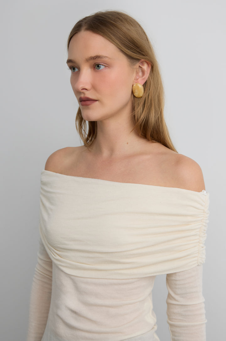 MARBLE RESIN OVAL EARRINGS in Yellow Mix — alternate angle