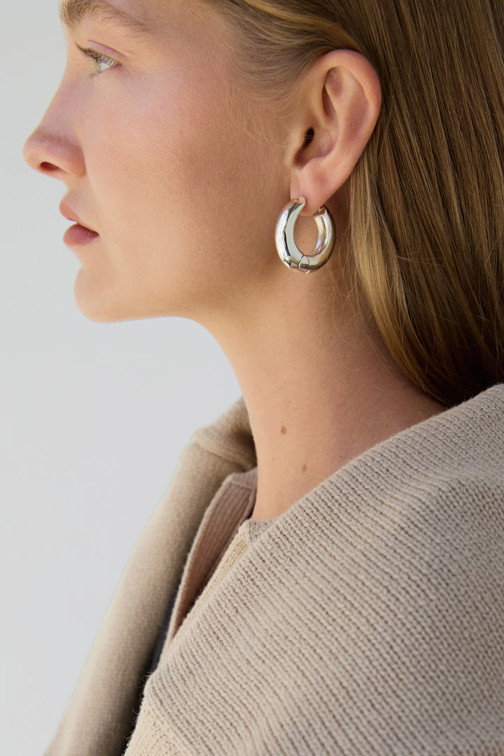 CHUNKY HOOP EARRINGS in Silver — alternate angle