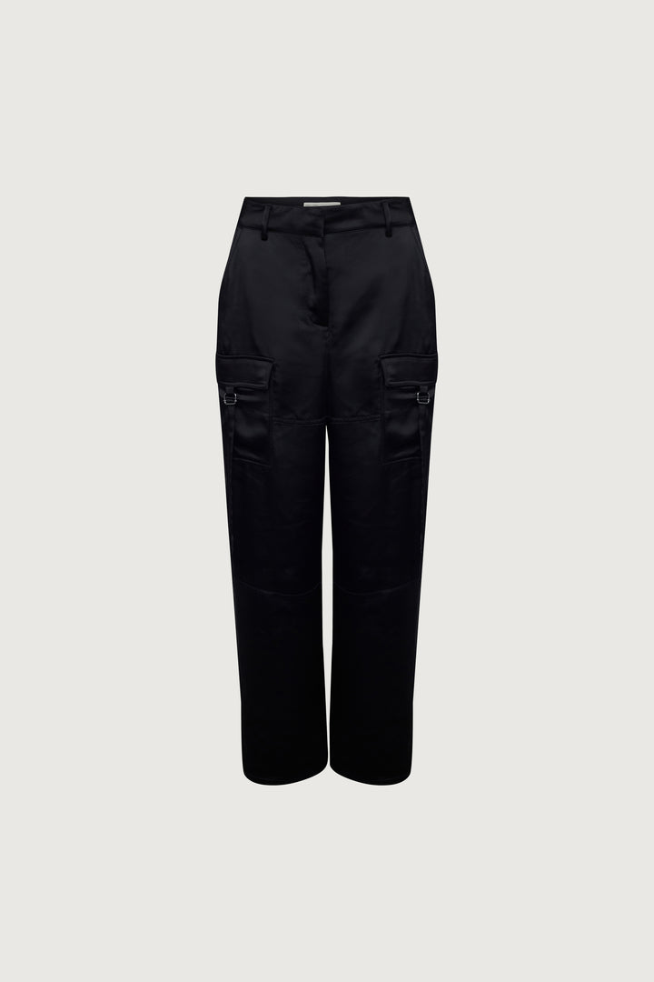 SATIN CARGO PANT in Black — alternate angle