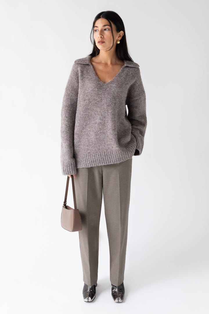 STRAIGHT LEG SUITING TROUSER in Taupe — alternate angle