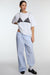Striped cotton poplin pajama style pant in white blue stripe — main image