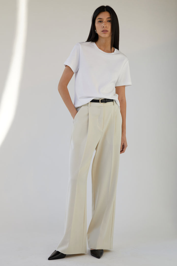 HIGH-RISE STRAIGHT LEG TROUSER in Heather Oatmeal — alternate angle