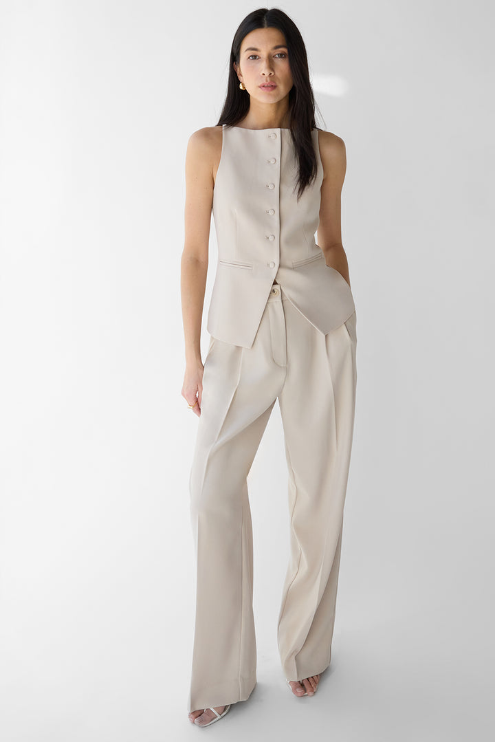 DOUBLE PLEATED WIDE LEG PANT in FEATHER GREY — alternate angle