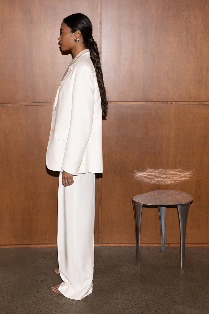 HIGH RISE STRAIGHT LEG TENCEL TROUSER in Cream — alternate angle