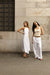 White linen blend pant with drawstring waist in white — main image