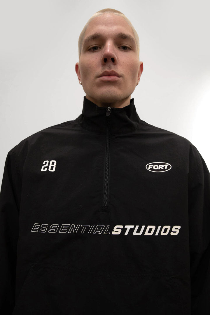 NYLON GRAPHIC PRINT QUARTER-ZIP PULLOVER in Black — alternate angle