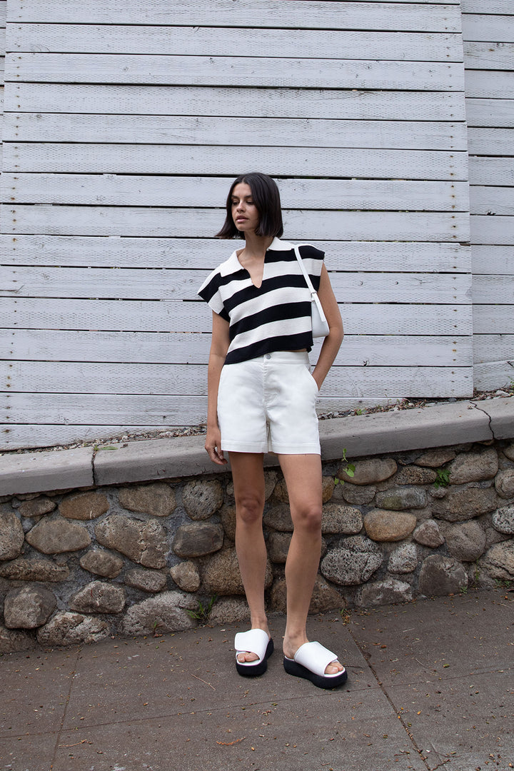 TWILL WIDE LEG SHORT in Cream — alternate angle