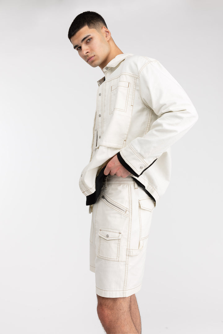 COTTON-TWILL CARGO SHORT in PAPYRUS — alternate angle