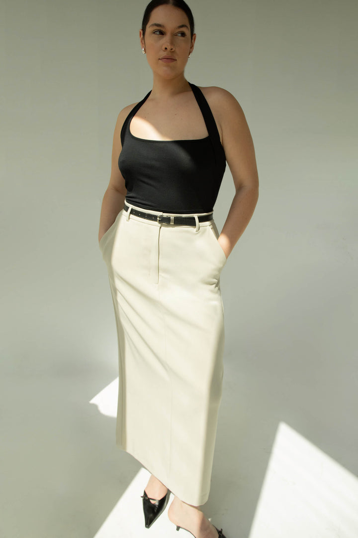 MAXI SUITING SKIRT in Pelican — alternate angle
