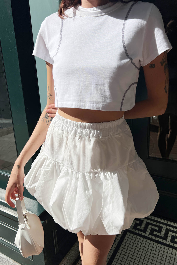 BUBBLE HEM MINI SKIRT in White — alternate angle