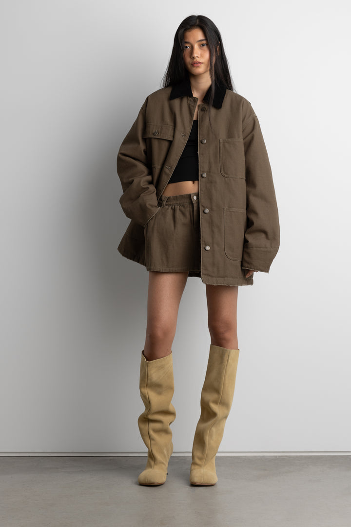 MINI CANVAS PLEATED SKORT in Dark Olive — alternate angle