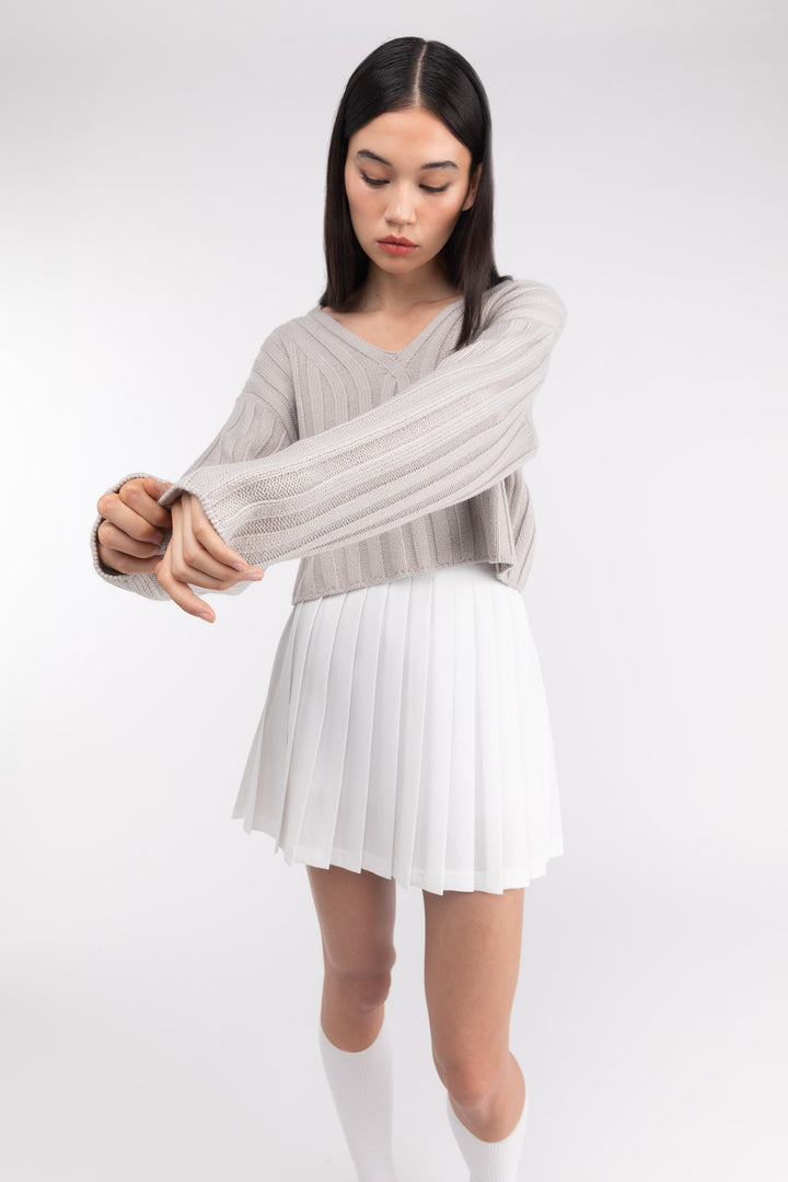 CROPPED RIB-KNIT V-NECK SWEATER in ANTARCTICA — alternate angle