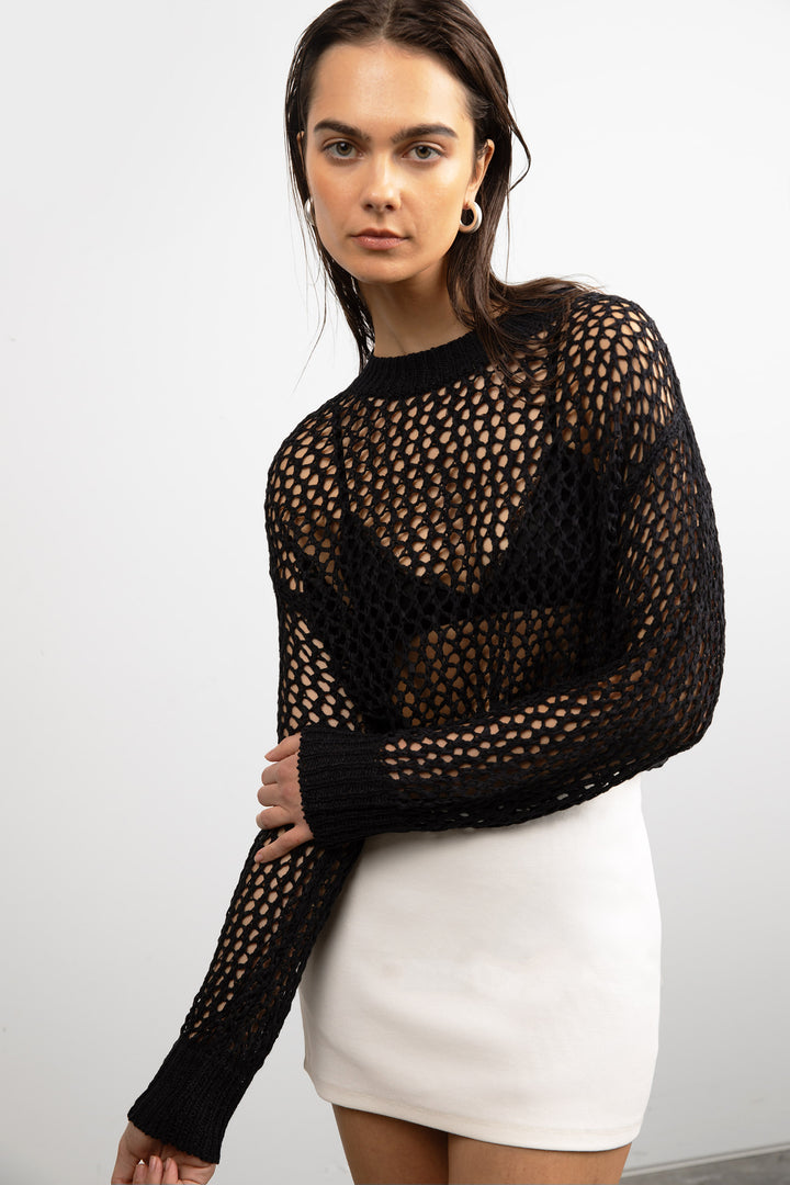 OVERSIZED CROCHET SWEATER in Black — alternate angle