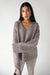 Oversized collared v-neck sweater in heather taupe grey — main image