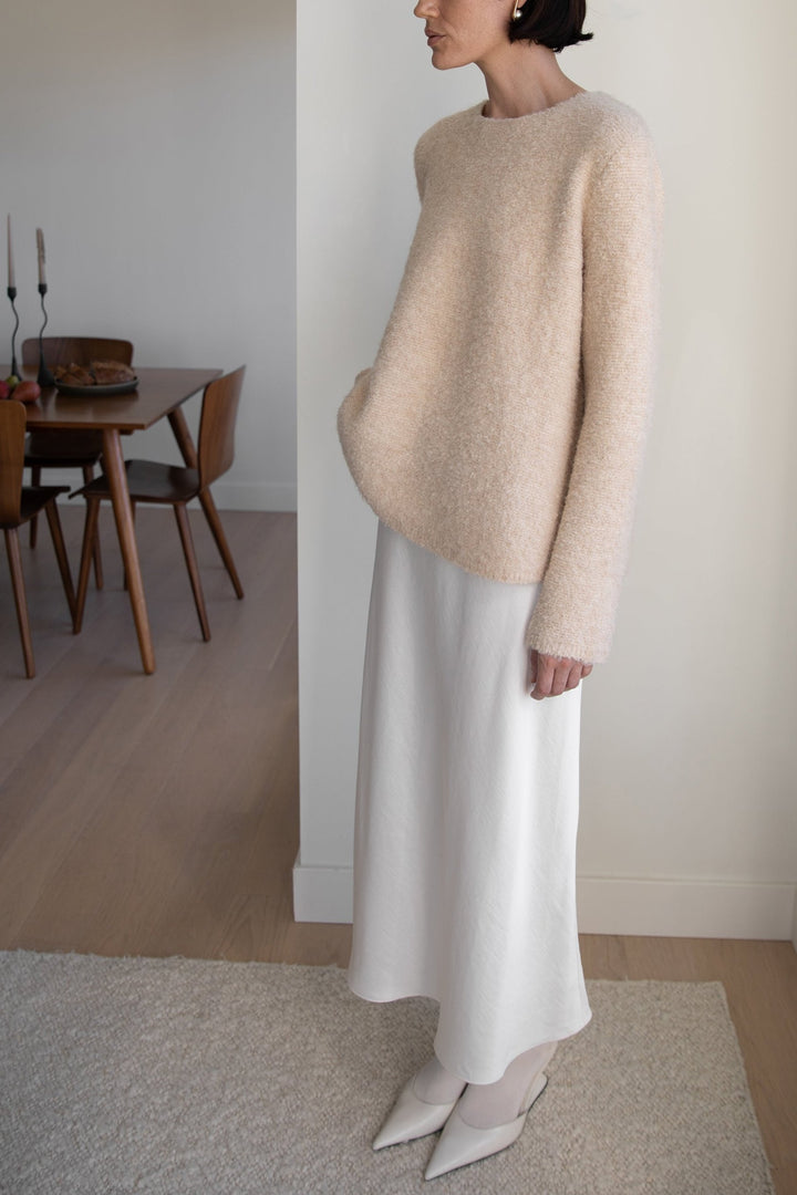 BOUCLE KNIT CREWNECK SWEATER in Fog — alternate angle