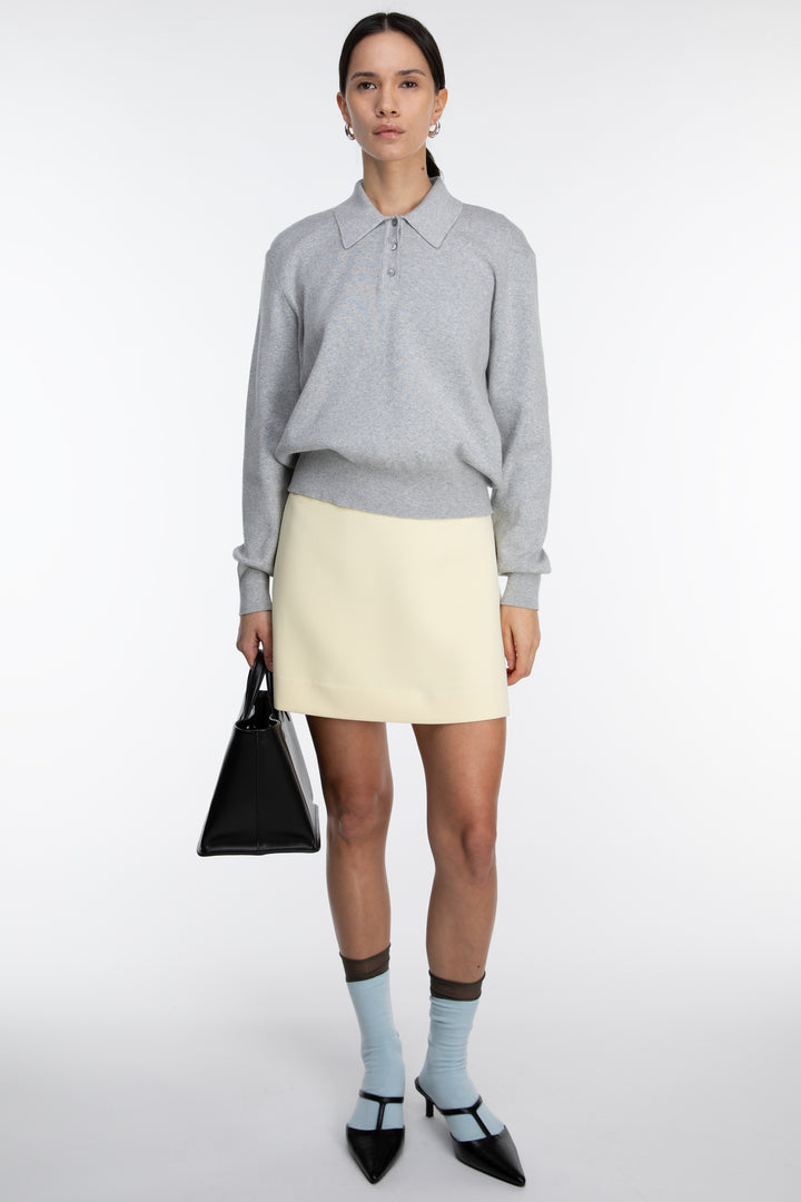 COLLARED POLO SWEATER in Light Heather Grey — alternate angle
