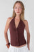 Knit halter button front tank in brown stone — main image