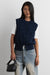 Knit mockneck button up vest in navy blue — main image