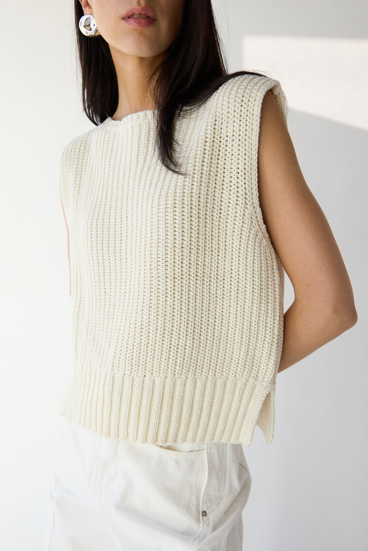 HIGH NECKLINE KNIT TANK in Cream — alternate angle