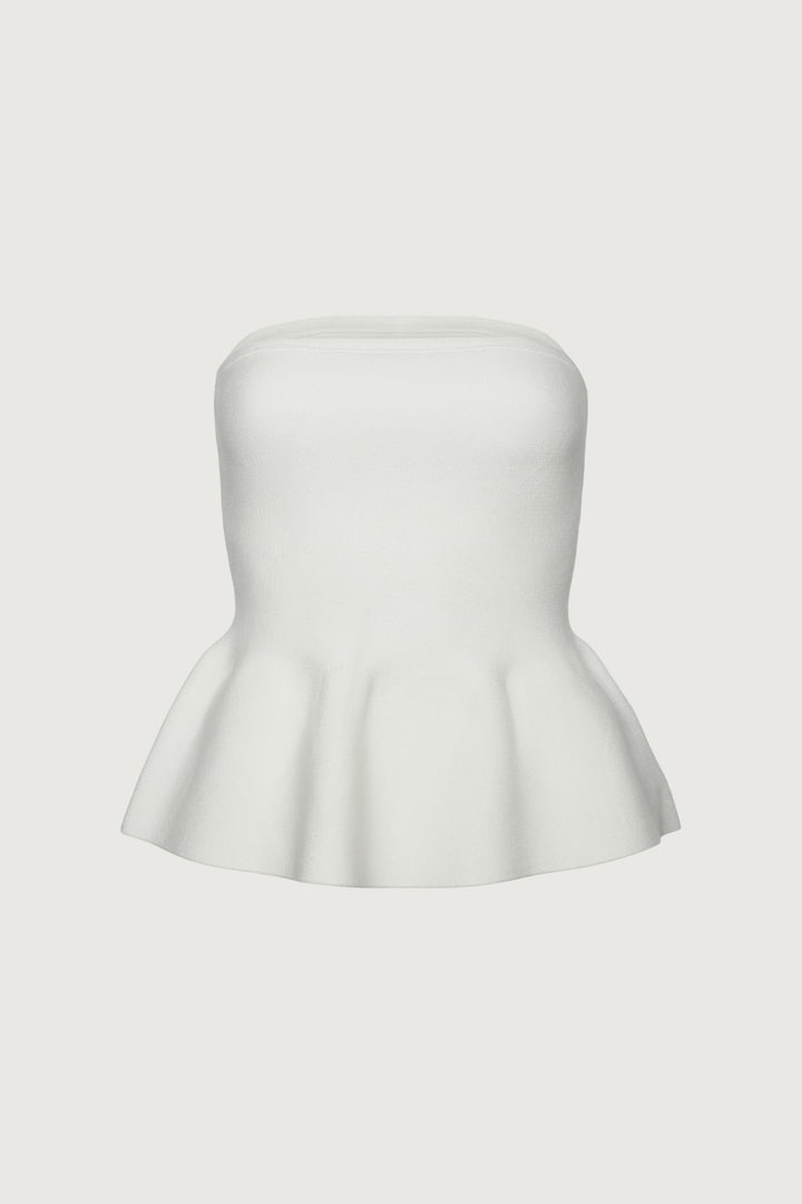 KNIT PEPLUM TUBE TOP in White — alternate angle