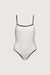 Contrast detail one piece swimsuit in cream black — main image