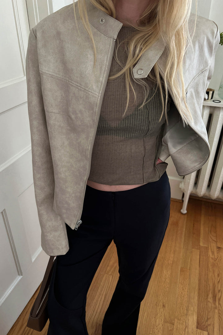 EXPOSED SEAM LONG SLEEVE TOP in Vetiver — alternate angle