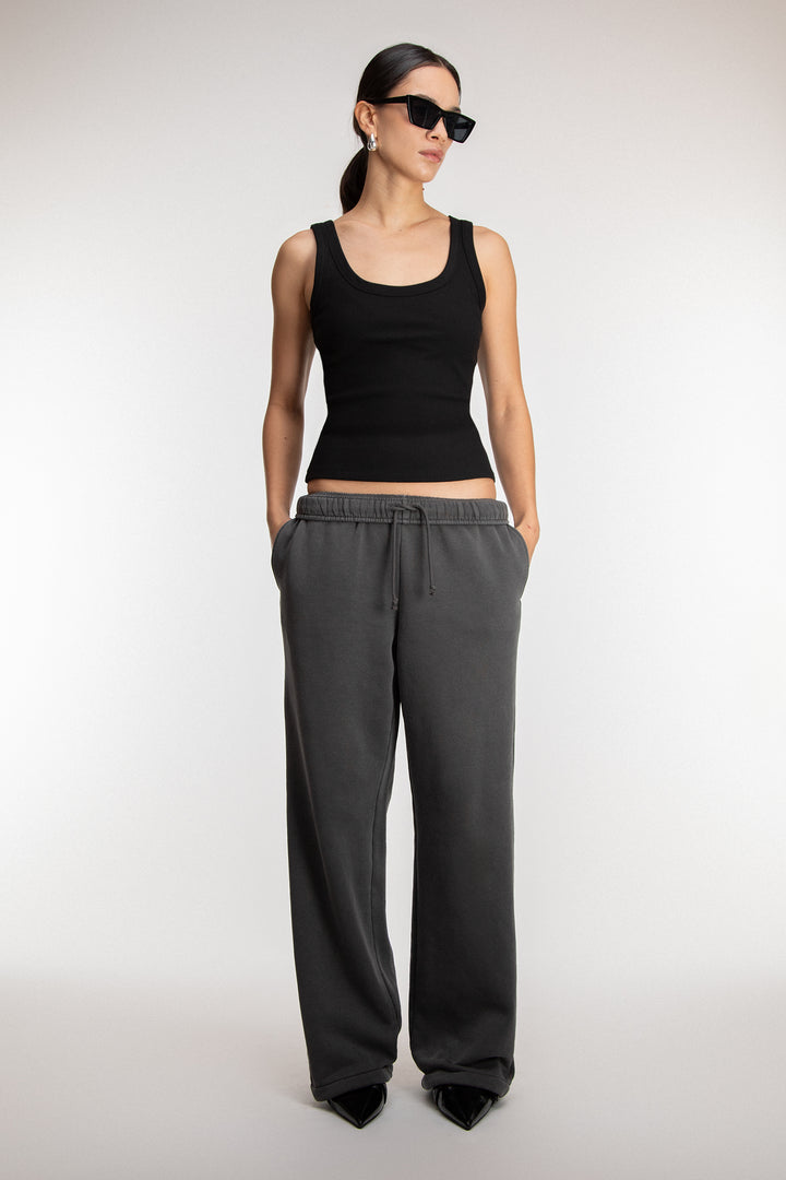 RIBBED MODAL SCOOP NECK TANK TOP in Black — alternate angle