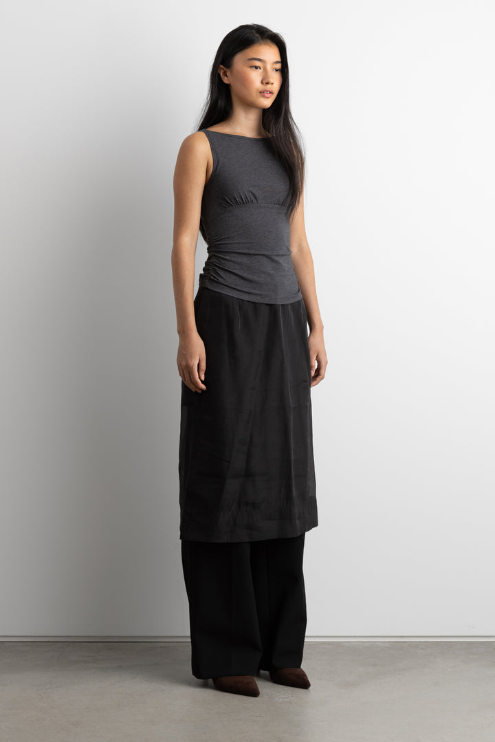 RUCHED HIGH NECK TANK TOP in Charcoal — alternate angle