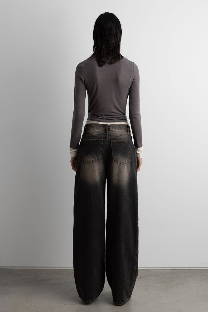 LAYERED EFFECT LONG SLEEVE TOP in Dark Grey Birch — alternate angle