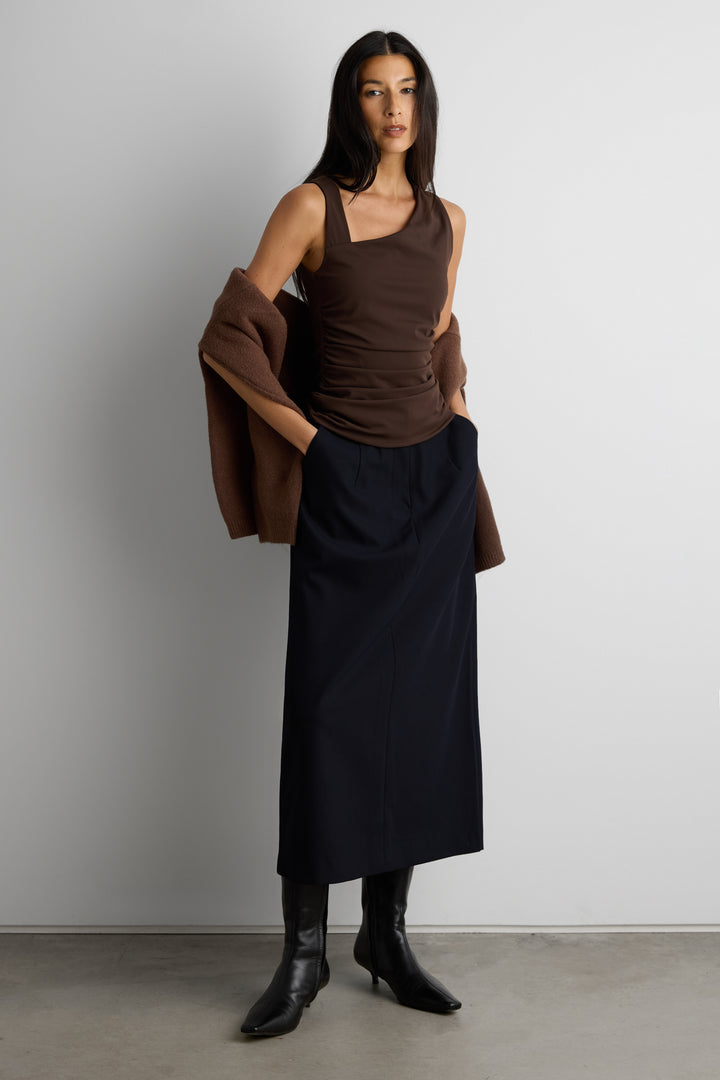 ASYMMETRICAL NECKLINE CROPPED TOP in Coffee Bean — alternate angle