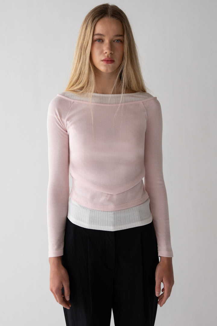 LAYERED BOAT NECK TOP in Pink — alternate angle
