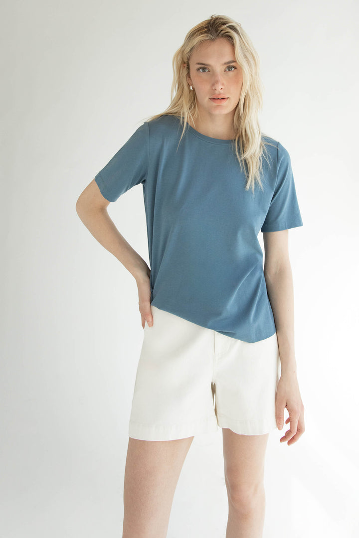 COTTON MODAL CREWNECK T-SHIRT in Bluefin — alternate angle
