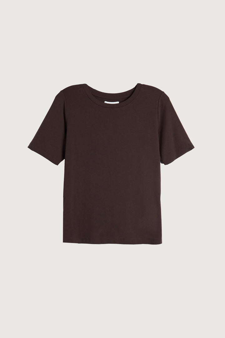 COTTON MODAL CREWNECK T-SHIRT in Coffee Bean — alternate angle